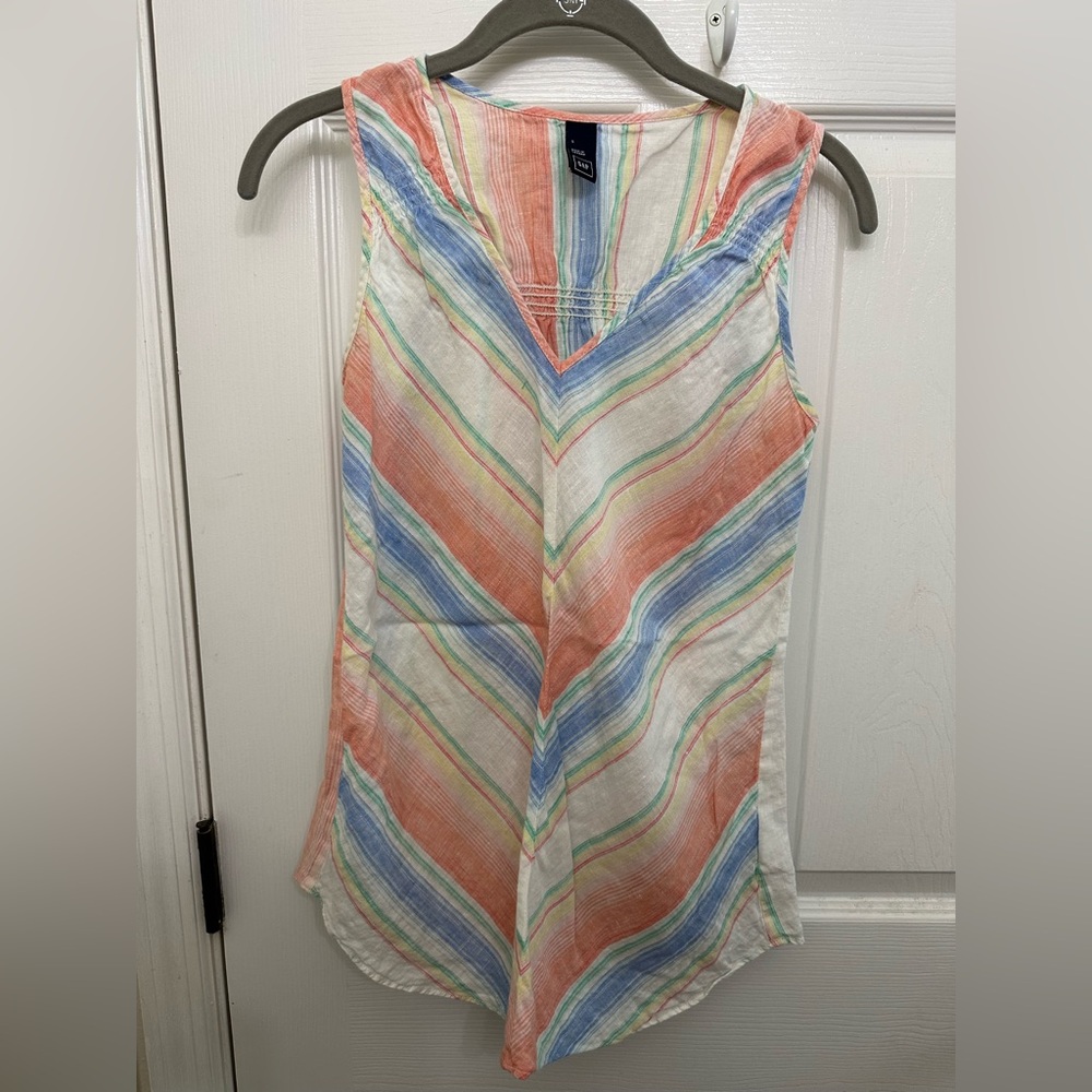 Gap 100% Linen Colorful Striped Sleeveless Top size small